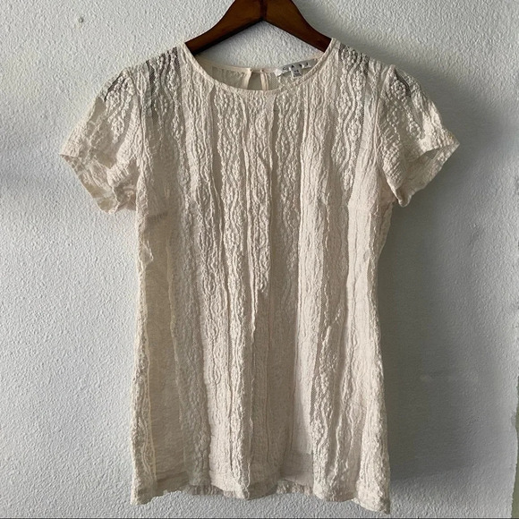 CABI Ecru Lace Blouse XS Sheer Feminine Romantic Textured Boho Chic - Picture 13 of 13